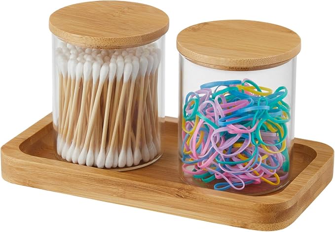 Qtip Holder With Vanity Tray, Glass Apothecary Jars With Lids - Image 9