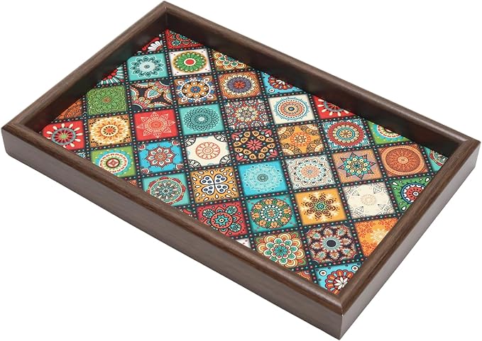 Wooden Valet Tray with Leather Base, EDC Catch All Tray Nightstand Entryway by Unknown