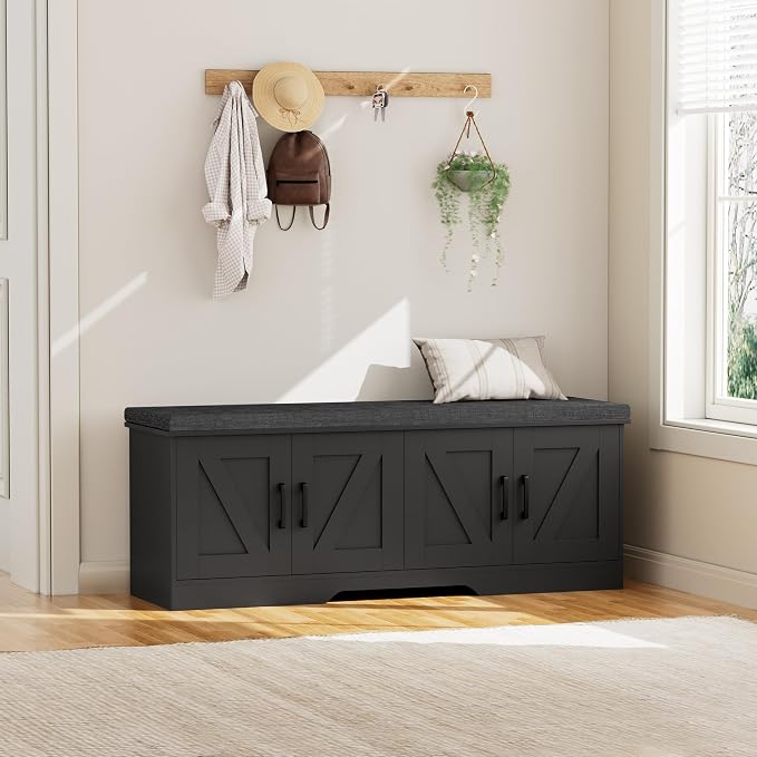 HOMSHO Farmhouse Shoe Storage Bench - Image 5