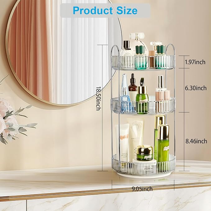 360 Rotating Makeup Organizer, 3 Tier Large Capacity Lazy Susan Bathroom - Image 3
