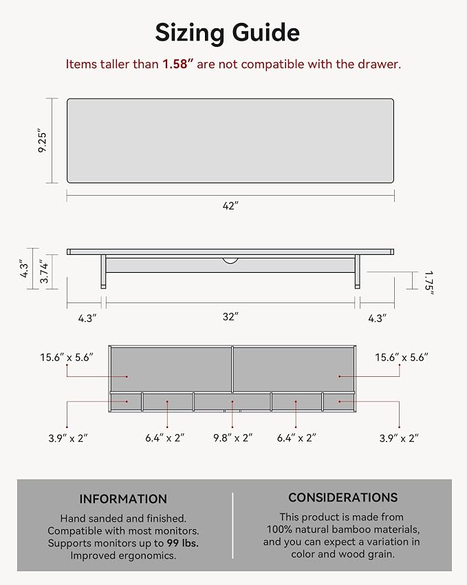 42” Dual Monitor Stand Riser - Image 5