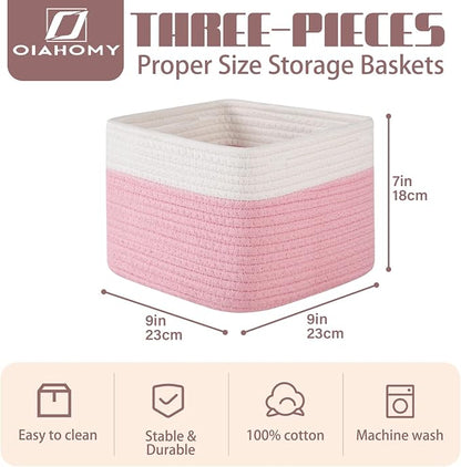OIAHOMY 9”x9”x7” Storage Cubes, Cotton Rope Woven Baskets - Image 2
