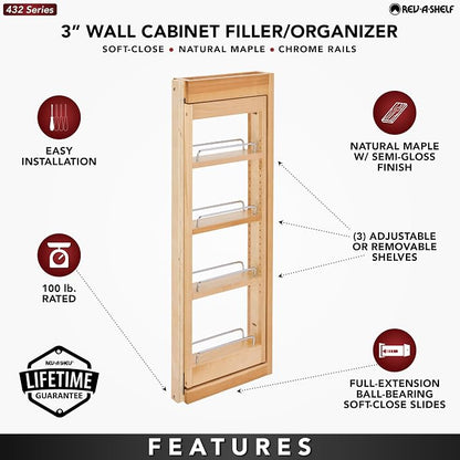 Rev-A-Shelf Kitchen Cabinet Pullout Wall Filler Wooden Organizer Slide Out - Image 4