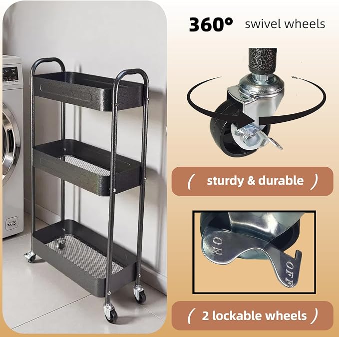 3 Tier Slim Metal Rolling Storage Cart - Image 4