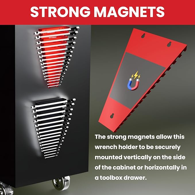 4 Pack Magnetic Wrench Organizer, 64-Slot Magnetic Wrench Organizer Tray - Image 3