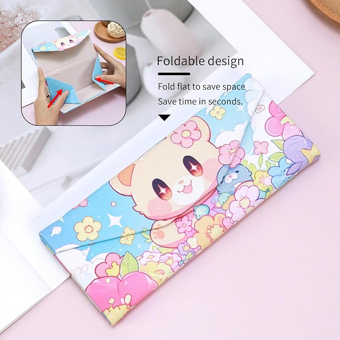 Foldable Glasses Case, Magnetic PU Leahter Sunglasses Case, Cute Hard Shell - Image 3