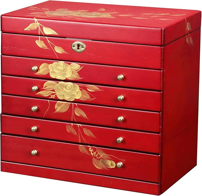 Hand-drawn rose wood jewelry box 6-Layer Jewelry Organizer - Image 8