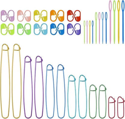 12Pcs Knitting Stitch Holder Set, 6Size Aluminum Needle Crochet Yarn Stitch by MARRTEUM
