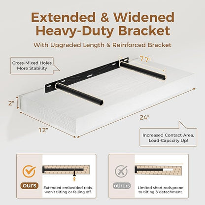 12 Inch Deep White Floating Shelves, 24 x 12 Floating Shelf - Image 3
