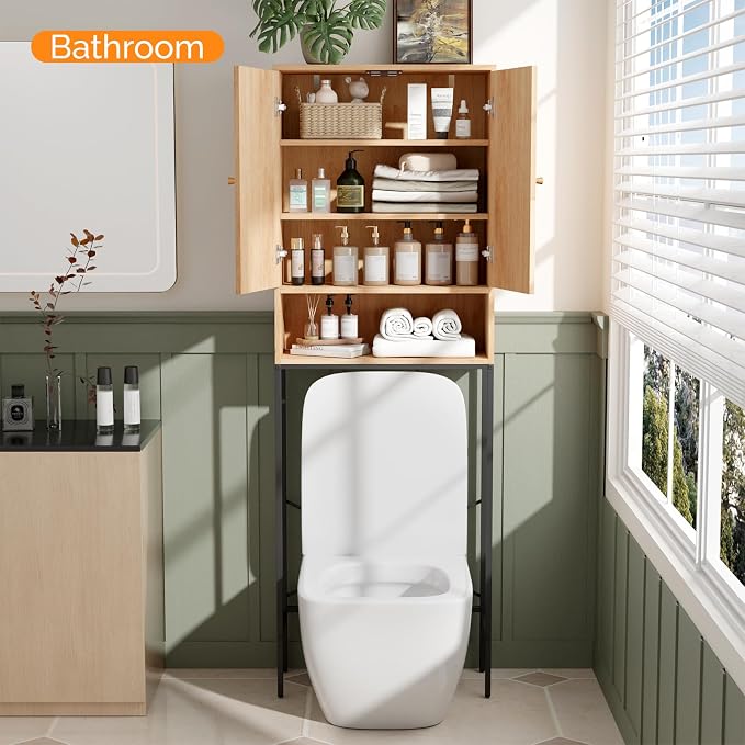 VINGLI Over The Toilet Storage Cabinet, Rattan Bathroom Organizer Behind Toilet - Image 6