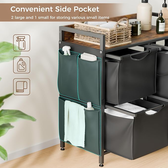 Laundry Sorter with 3 Sections, Laundry Hamper with Wheels, Laundry Basket with - Image 5