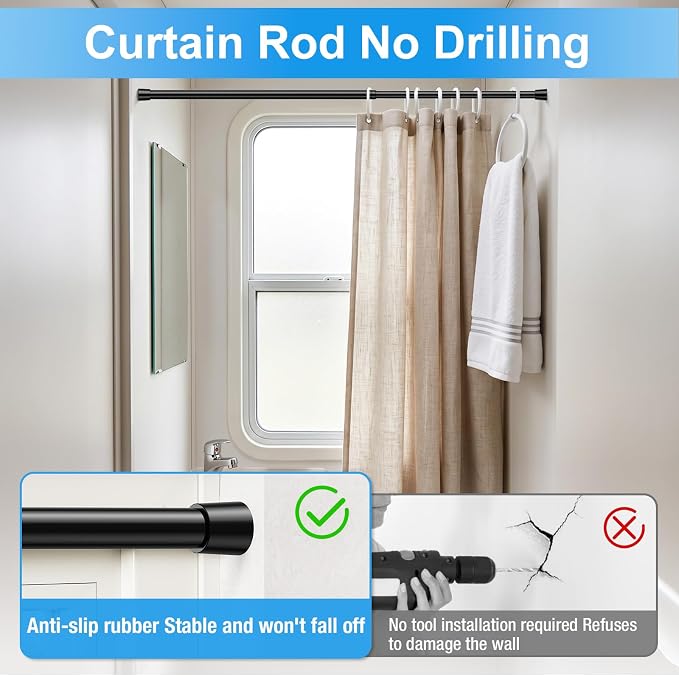 1 Pack Spring Loaded Tension Rod 16-26" Adjustable Curtain Rods No Drill - Image 6
