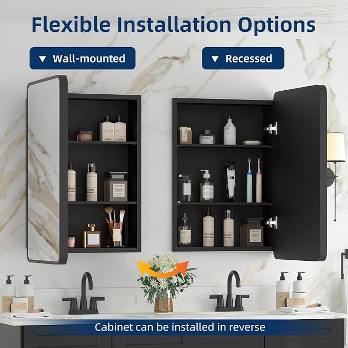 Bathroom Medicine Cabinet with Mirror 16 x 24 Inch, Mirrored Cabinets with 2 - Image 4