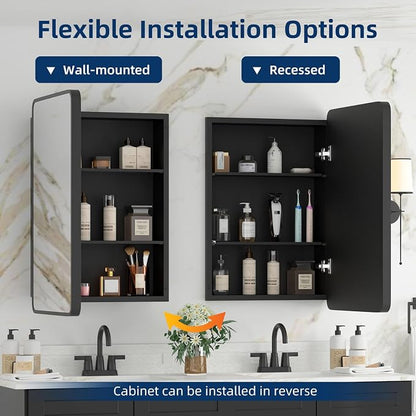 Bathroom Medicine Cabinet with Mirror 16 x 24 Inch, Mirrored Cabinets with 2 - Image 4