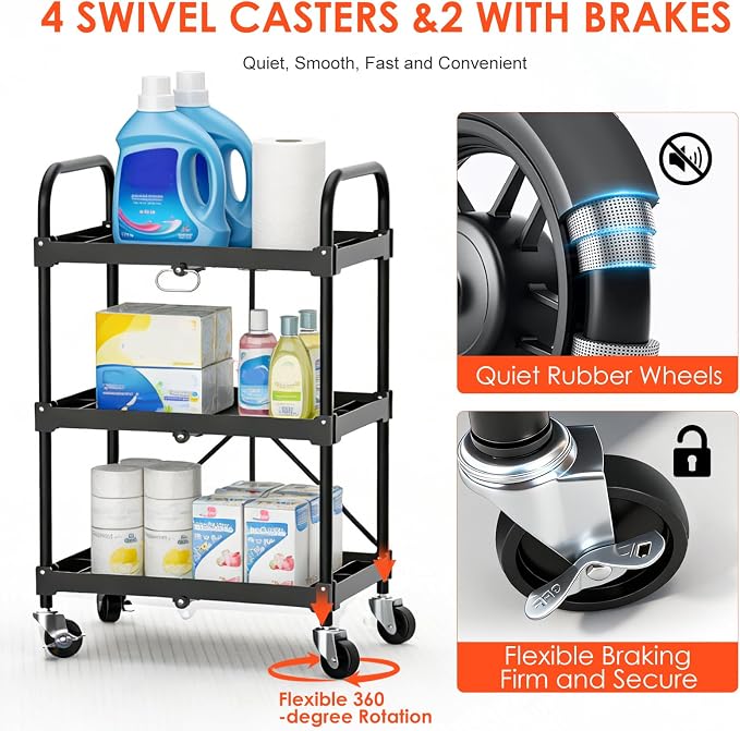 Collapsible Service Cart, Folding Utility Cart - Image 5
