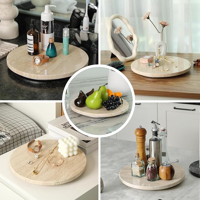 Travertine Lazy Susan for Table Top, 12 in Lazy Susan Turntable Organizer for - Image 6