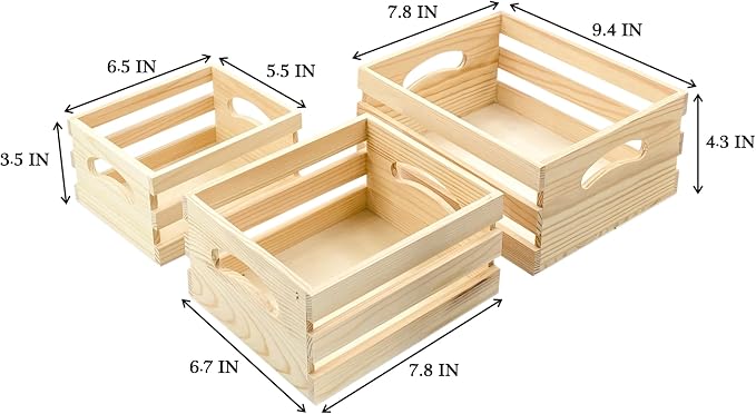 Set of 3 Wooden Pallet Crates Nesting Unfinished Wood Trays Storage - Image 2