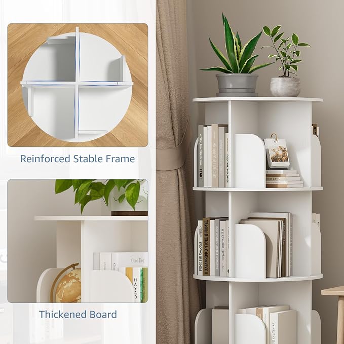 DUMOS 3 Tier Rotating Bookshelf Tower, Study Spinning Bookshelf - Image 5