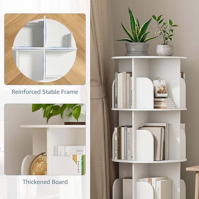 DUMOS 4 Tier Rotating Bookshelf Tower, Study Spinning Bookshelf - Image 5