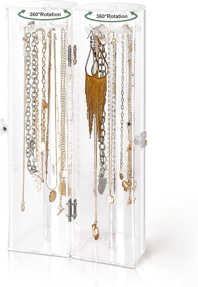 Acrylic Necklace Holder, Dustproof Rotation Jewelry Storage Holder Stand - Image 6