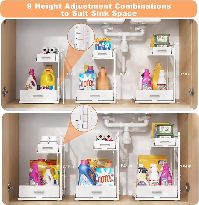 Under Sink Organizer, 2 Tier Slide Out Kitchen Cabinet Organizers - Image 2