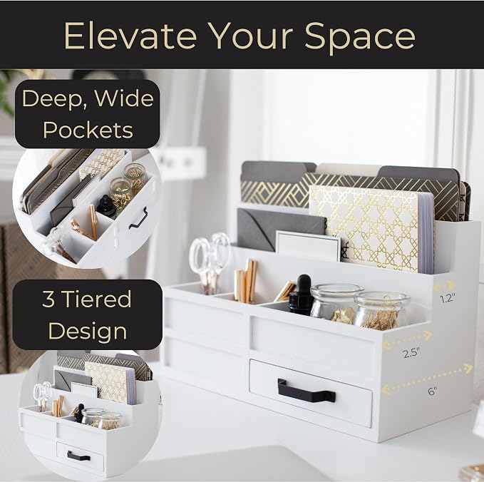 BLU MONACO | White Desktop Organizer - Image 3