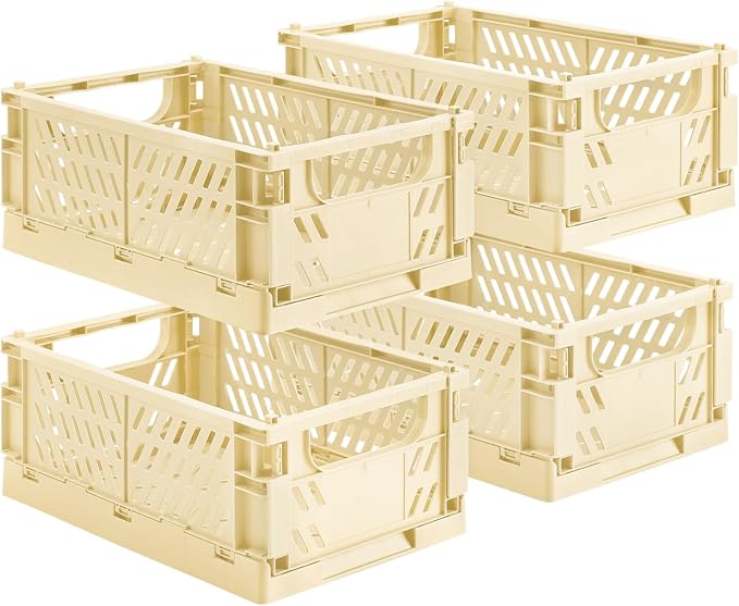 4-Pack Small Pastel Plastic Storage Baskets, Collapsible Crates by HUUSMOT