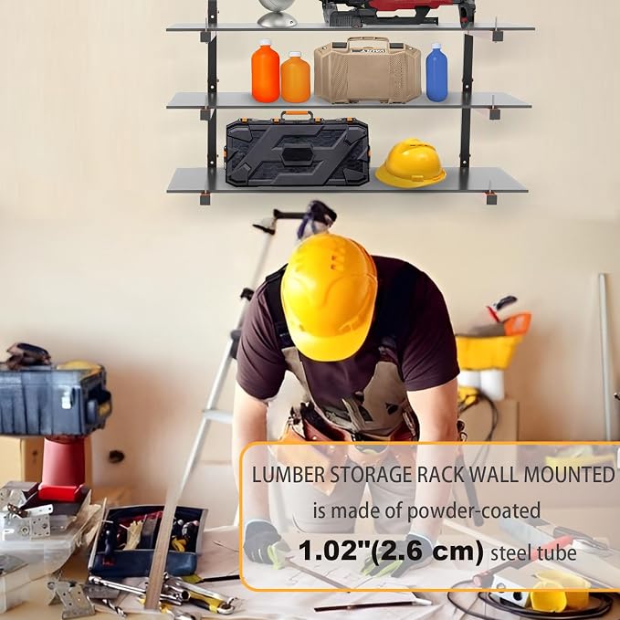 Lumber Rack Wall Mount, Heavy Duty Wood Storage Racks, 9-Level System Garage - Image 6