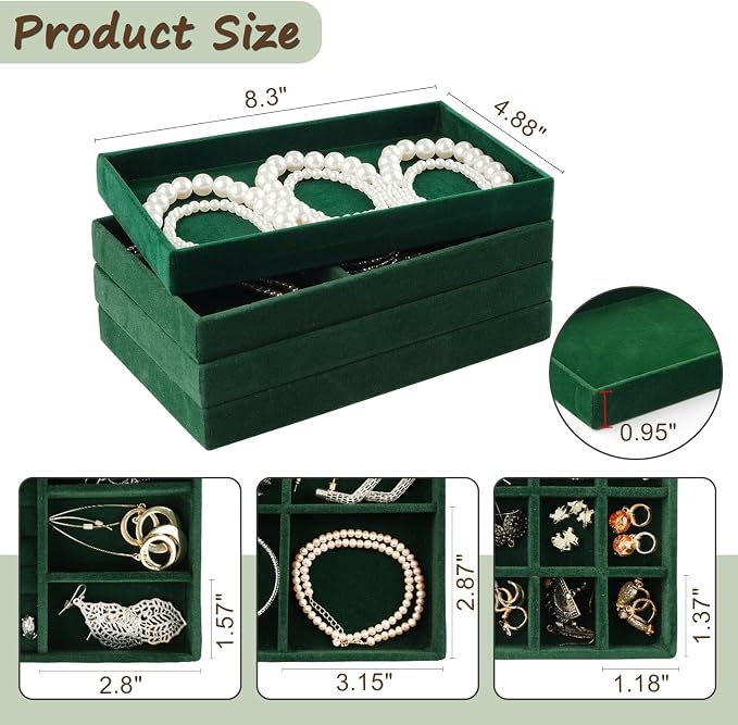 Jewelry Drawer Organizer, 8 Set of Stackable Velvet Organizer Tray, Drawer - Image 3
