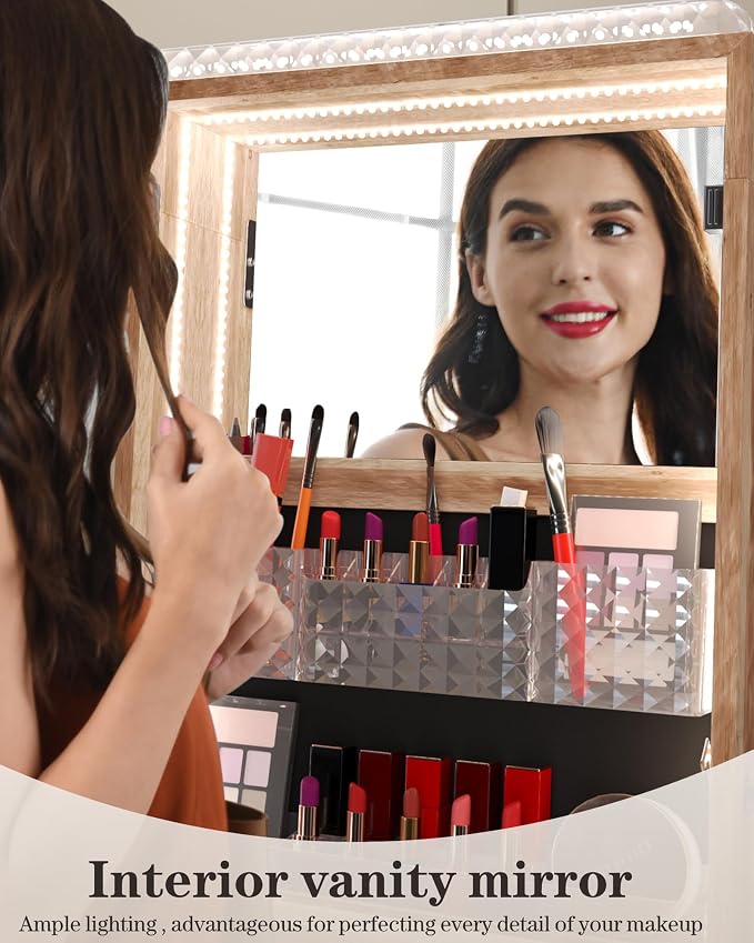 Full Length Mirror with Storage, Standing Mirror Jewelry Cabinet with 3 Color - Image 4