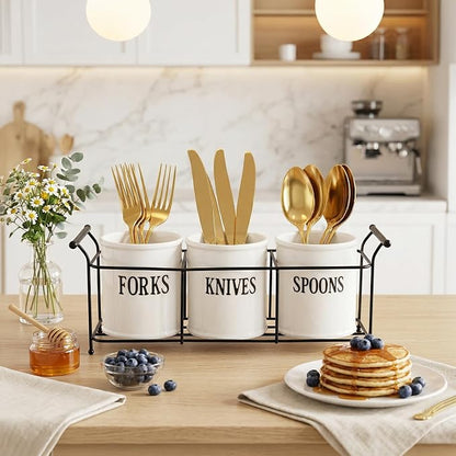 Bekith 3-Piece White Ceramic Silverware Caddy - Image 5