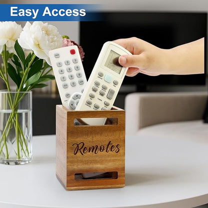 Hilislog TV Remote Control Holder Wall Mount Acacia Wood Caddy - Image 5