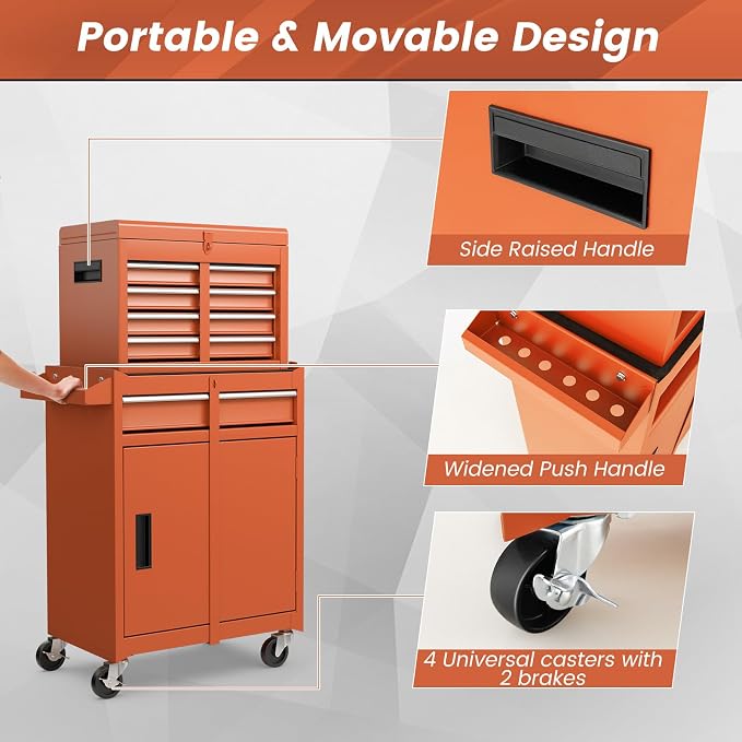 Goplus Rolling Tool Chest, 5-Drawer Tool Box Organizer w/Lockable Wheels & - Image 7