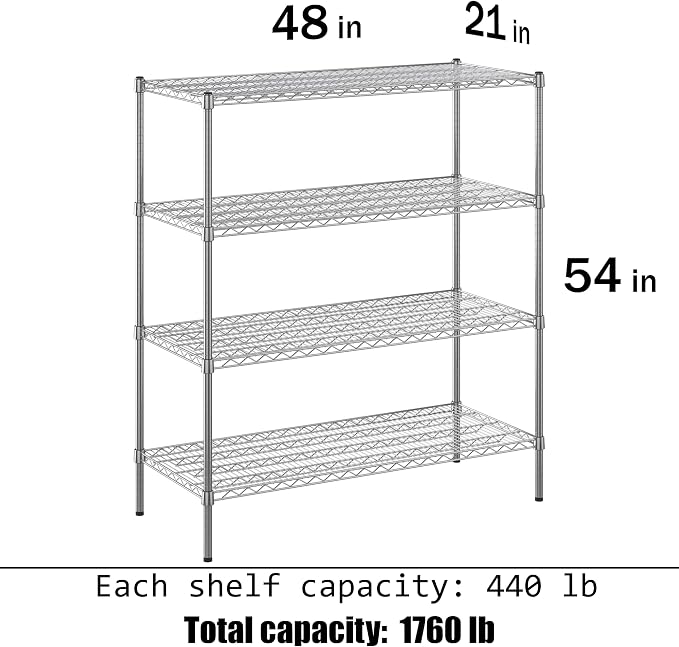21" Deep x 48" Wide x 54" Height Wire Shelving Kit | 4-Tier | NSF Commercial - Image 3