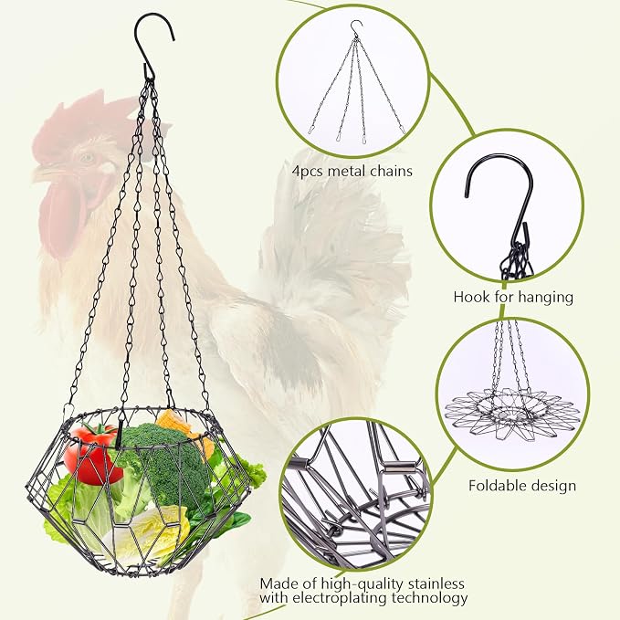 Hanging Chicken Feeder 6.5in, Foldable Poultry Treat Dispenser Ball | Chicken - Image 4