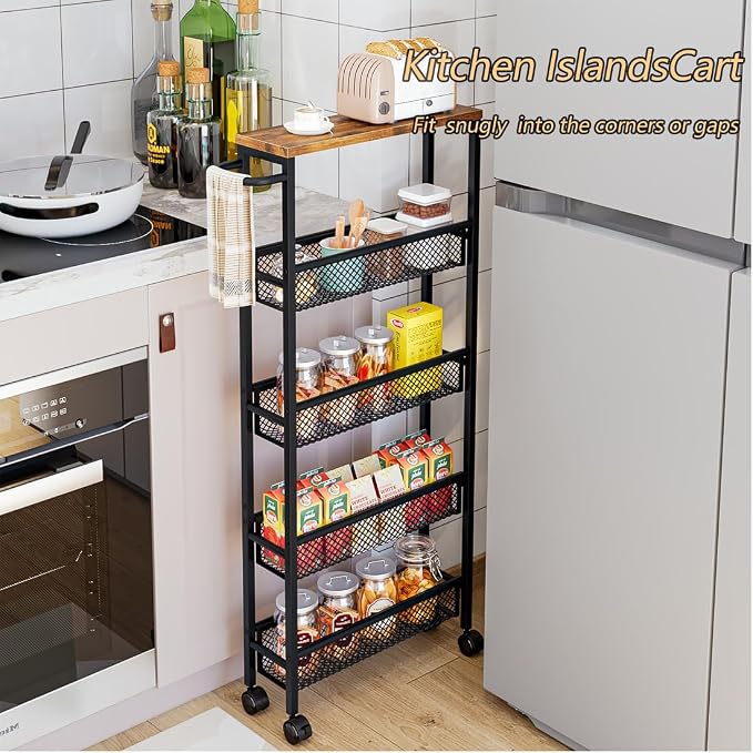 AZERPIAN Slim Rolling Cart 5 Tier Narrow Storage Cart on Wheels - Image 2