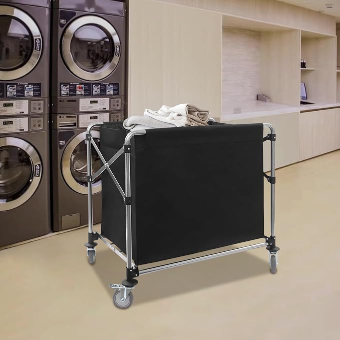 Commercial Laundry Cart with Wheels, Folding Laundry Hamper Cart, Heavy Duty - Image 3