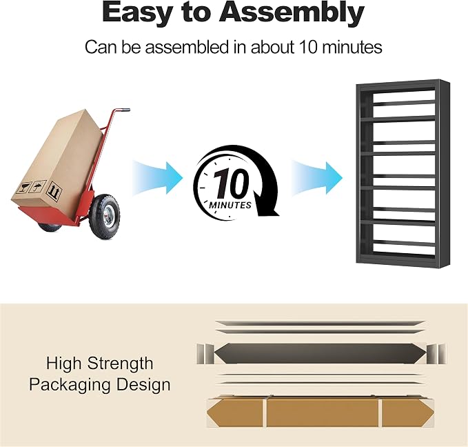 5 Tier Metal Bookshelf, Industrial Open Bookcases - Image 5