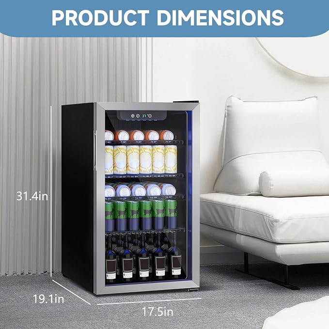 Stopasd Beverage Refrigerator Cooler, 3.2 Cu.Ft/126 Can Drink Fridge - Image 3