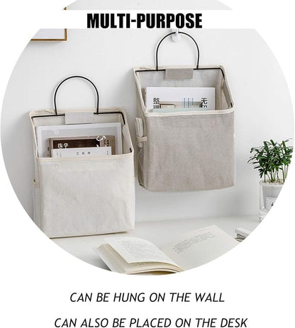 Wall-Hanging Storage Bags, Desktop Organizer Basket Cotton Linen Hanging - Image 4