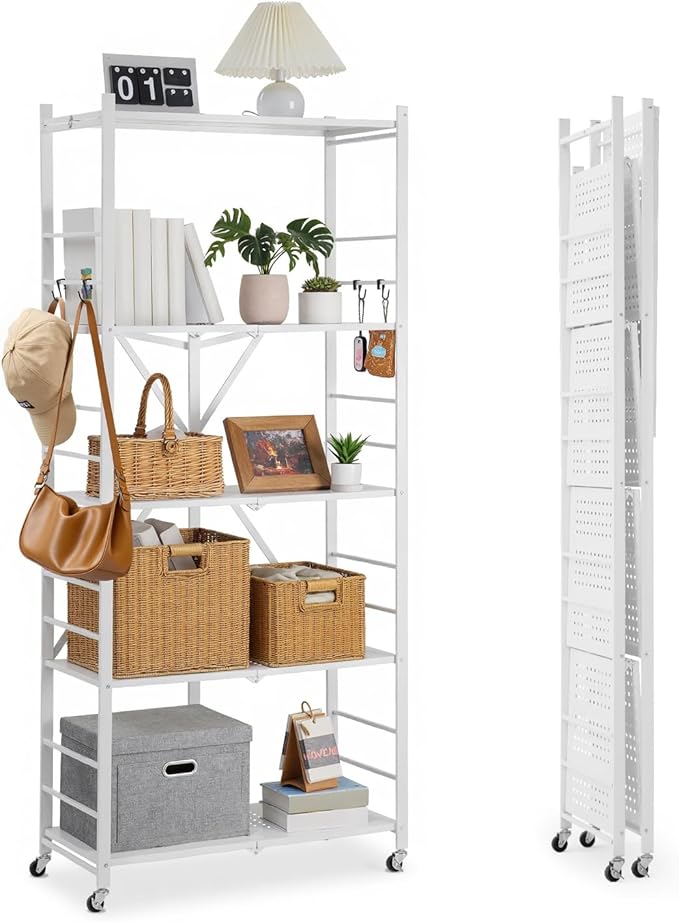 VEVOR 5-Tier Foldable Storage Shelf, 32W x 14D x 72H Inch Folding Metal Rack by VEVOR