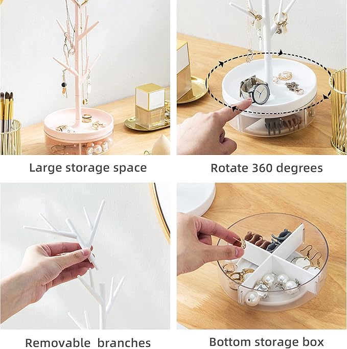 Branch Jewelry Rack With Rotatable Base and Storage Box Tree Tower Rack Hanging - Image 5