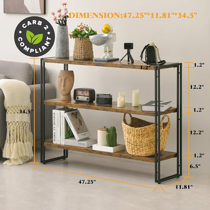 HCHQHS 3-Tier Rustic Wood and Metal Industrial Bookshelf - Image 3