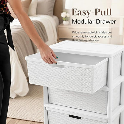 Wide 3-Drawer Plastic Storage Tower, Cross-Weave Floor Cabinet, tool-free - Image 5