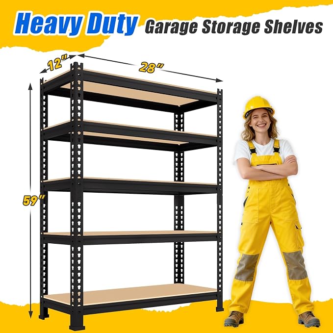 5-Tier Metal Storage Shelves: Heavy Duty Garage Shelving Adjustable Shelves - Image 3
