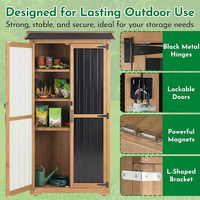 Ketive Outdoor Storage Cabinet, Wood & Metal Garden Cabinet - Image 5
