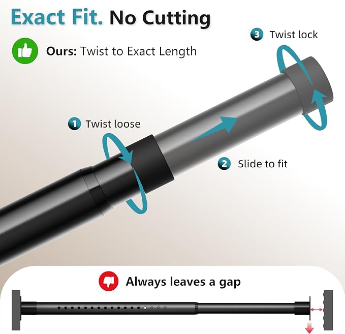 STARLATTA Heavy Duty Black Closet Rod: 17-69 Inch Stepless Adjustable Clothes - Image 5
