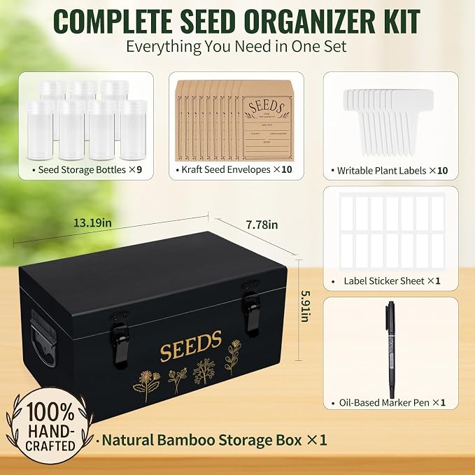 Large Bamboo Wood Seed Storage Organizer Box - Image 2