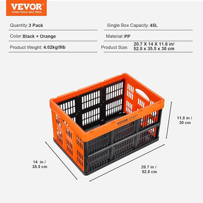 VEVOR 45L Collapsible Milk Crates 3 Packs, Stackable Storage Baskets - Image 7