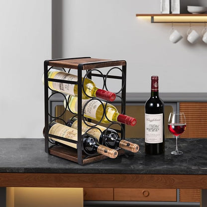 Rustic Wood Countertop Wine Rack 6 Bottles No Need Assembly Brown - Image 6